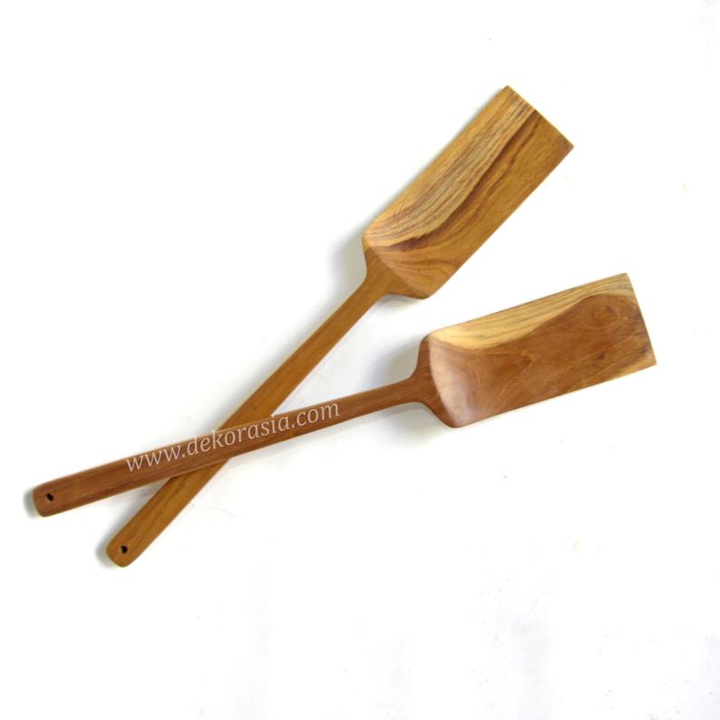 Teak Wood - Wooden Spatula Kitchen Utensil Rectangular Blade - 15.75 inches length